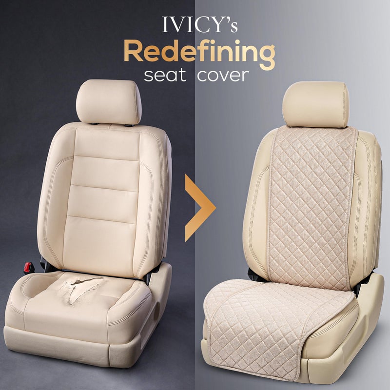 IVICY Linen Car Seat Cover for Cars - Non-Slip Soft & Breathable - Front Car Seat Protector Covers Universal Fits Most Automotive  Vans  SUVs  Trucks - 1 Unit - Beige - Image 3
